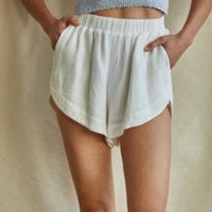White Cotton Blend Beachy/Boating Shorts